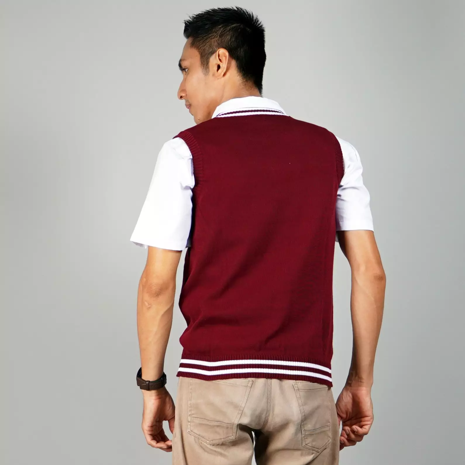 VICKO Rompi Marun List Putih Rompi Seragam SD Rompi Rajut Marun - MARUN