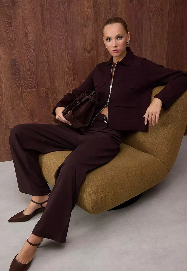 Special Collection Brown Cotton Blend Polo Collar Pocket Detailed Knitwear Cardigan