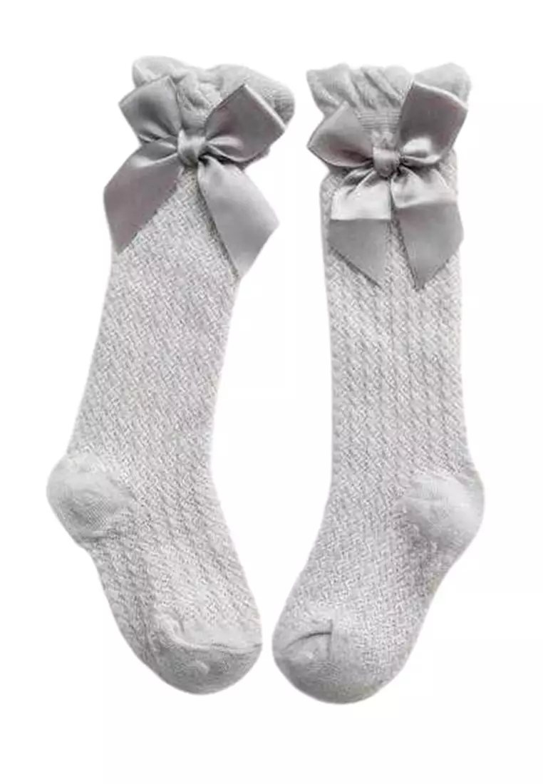 Candie Kaos Kaki Bayi Perempuan Socks 0-3 Tahun 1 Pair Design Pita Comfortable Anti Slip Material Cloth ORIGINAL - Gray