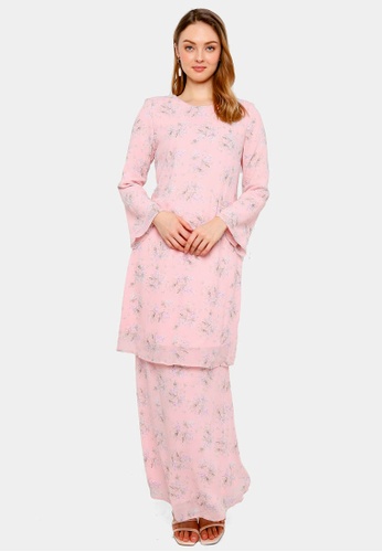 Buy Era Maya Gorgeous Sweet Pink Baju Kurung With Lilac Flowers 2021 Online Zalora Singapore