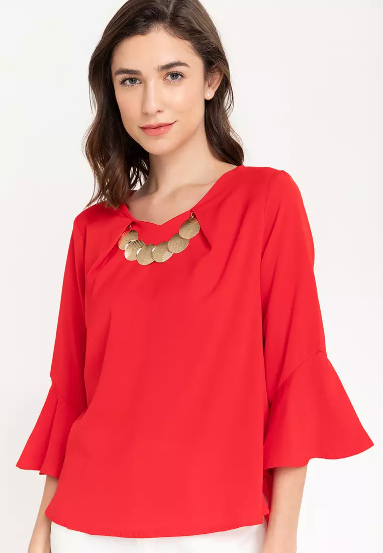 Candria Frilled Sleeves With Necklace Top