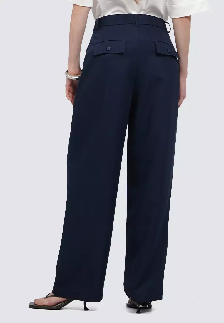 Wide Leg Pants with Pleat Details DARK BLUE