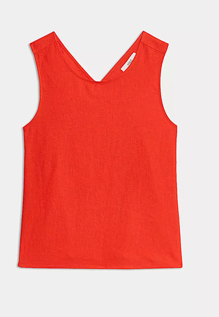 Linen Rich Cross Back Tank Top