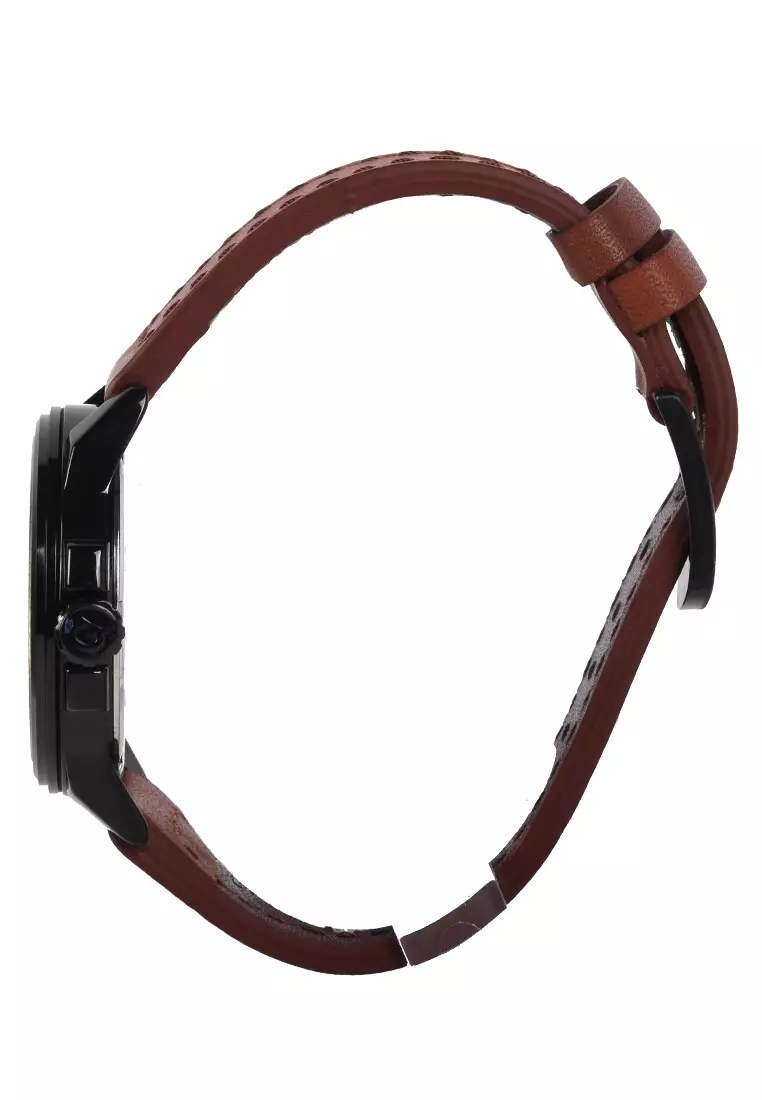 Alfa - Jam Tangan Wanita - Black - Brown Leather Strap - 55030L-C