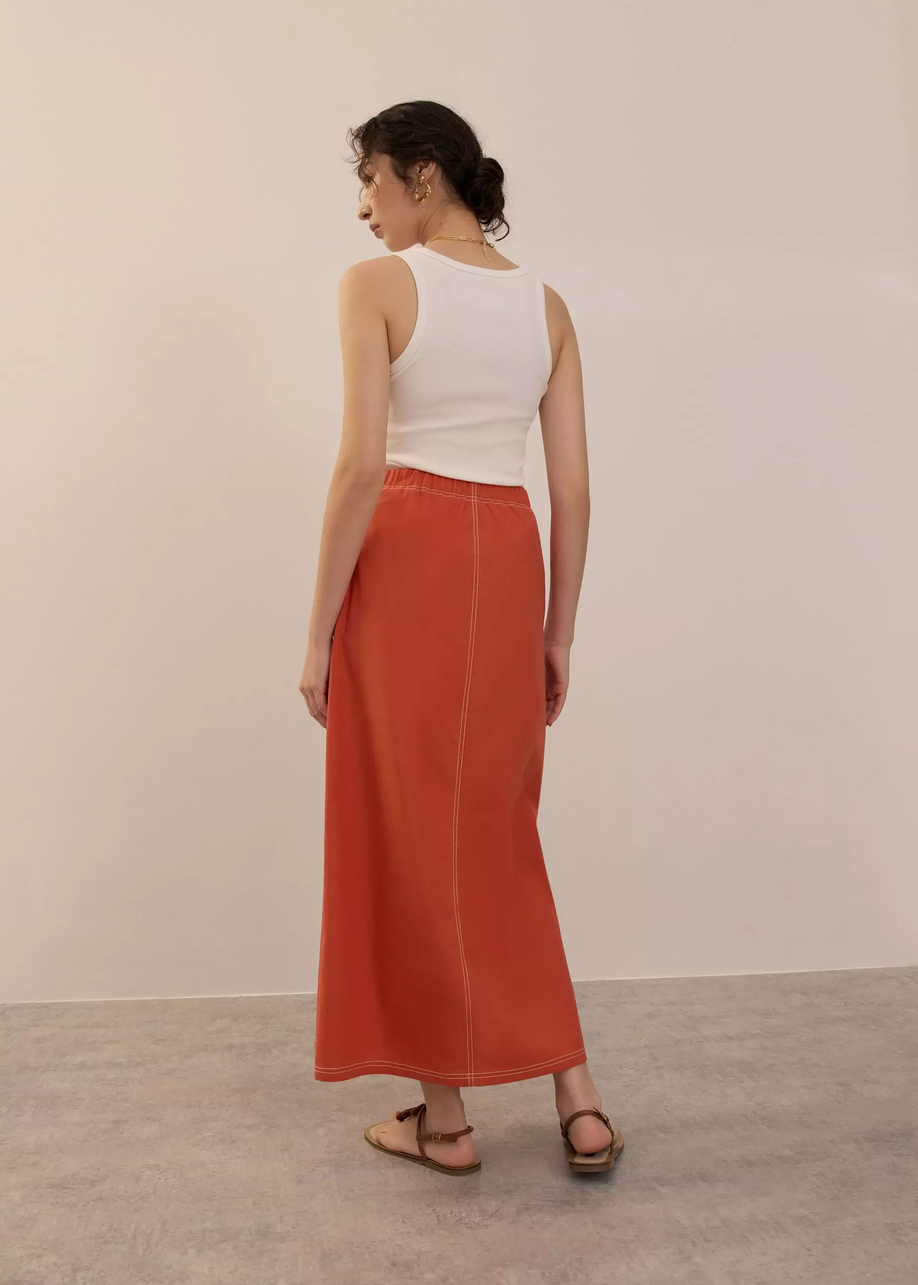Rok Wanita - Elastic High Waist A-line Maxi Skirt