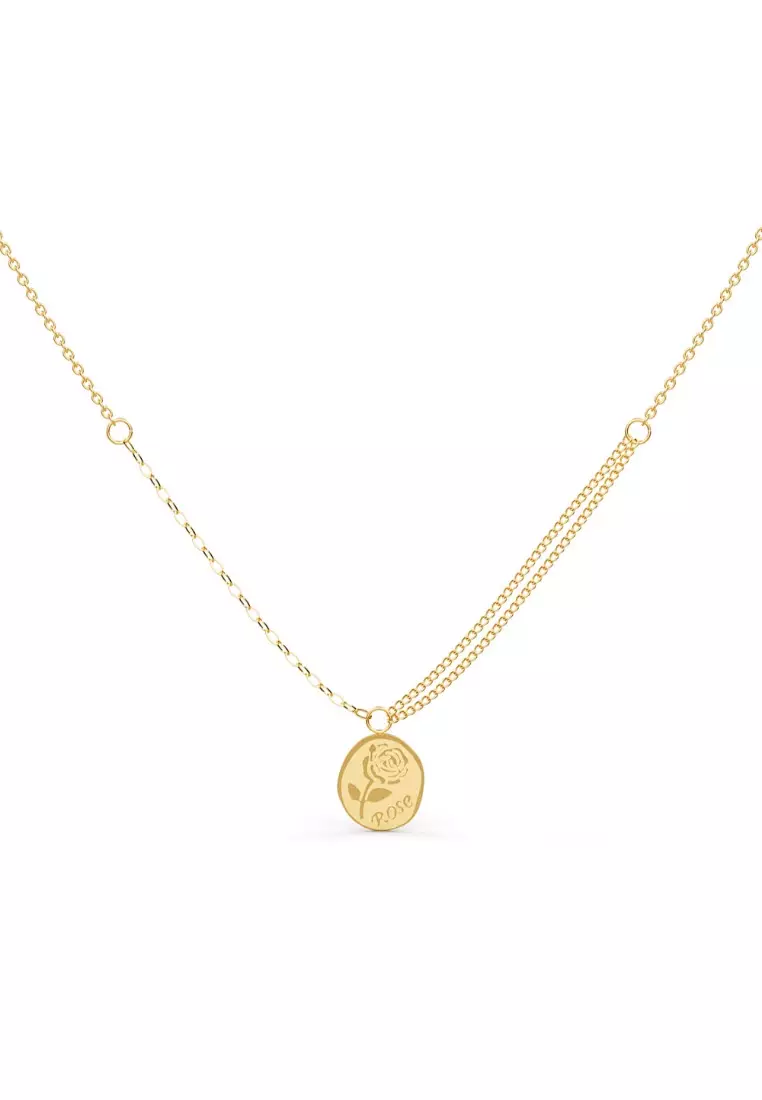 Golden Rose Engraved Pendant Necklace