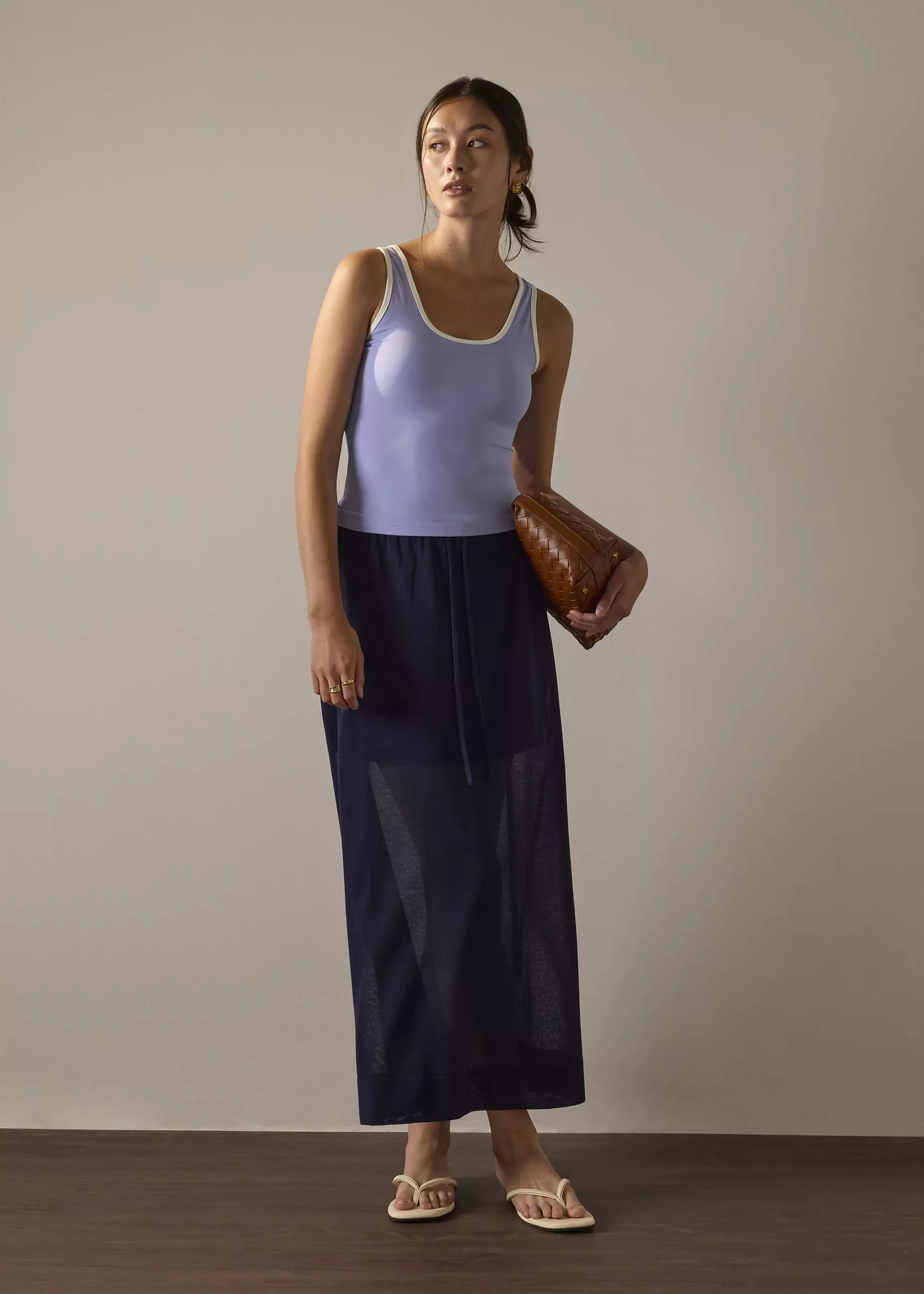 Rok Wanita - Sheer Knit A-line Maxi Skirt