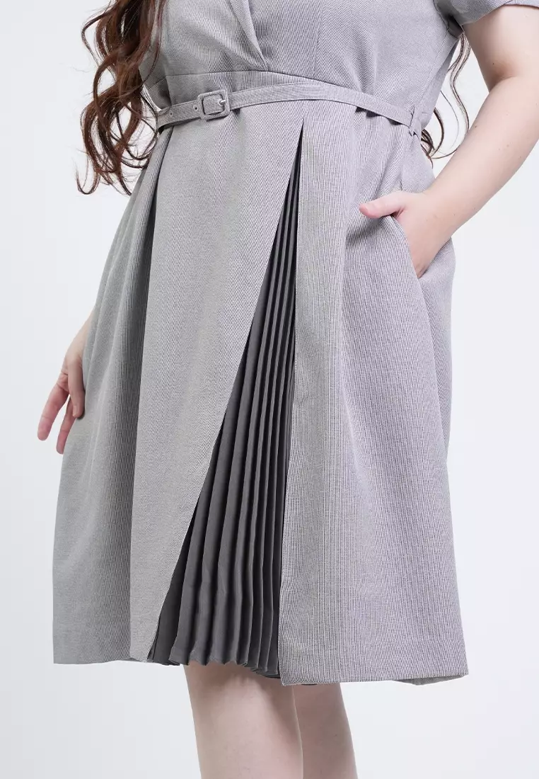 Milly Plus Size Anna Pleated Belted Wrap Sheath Dress