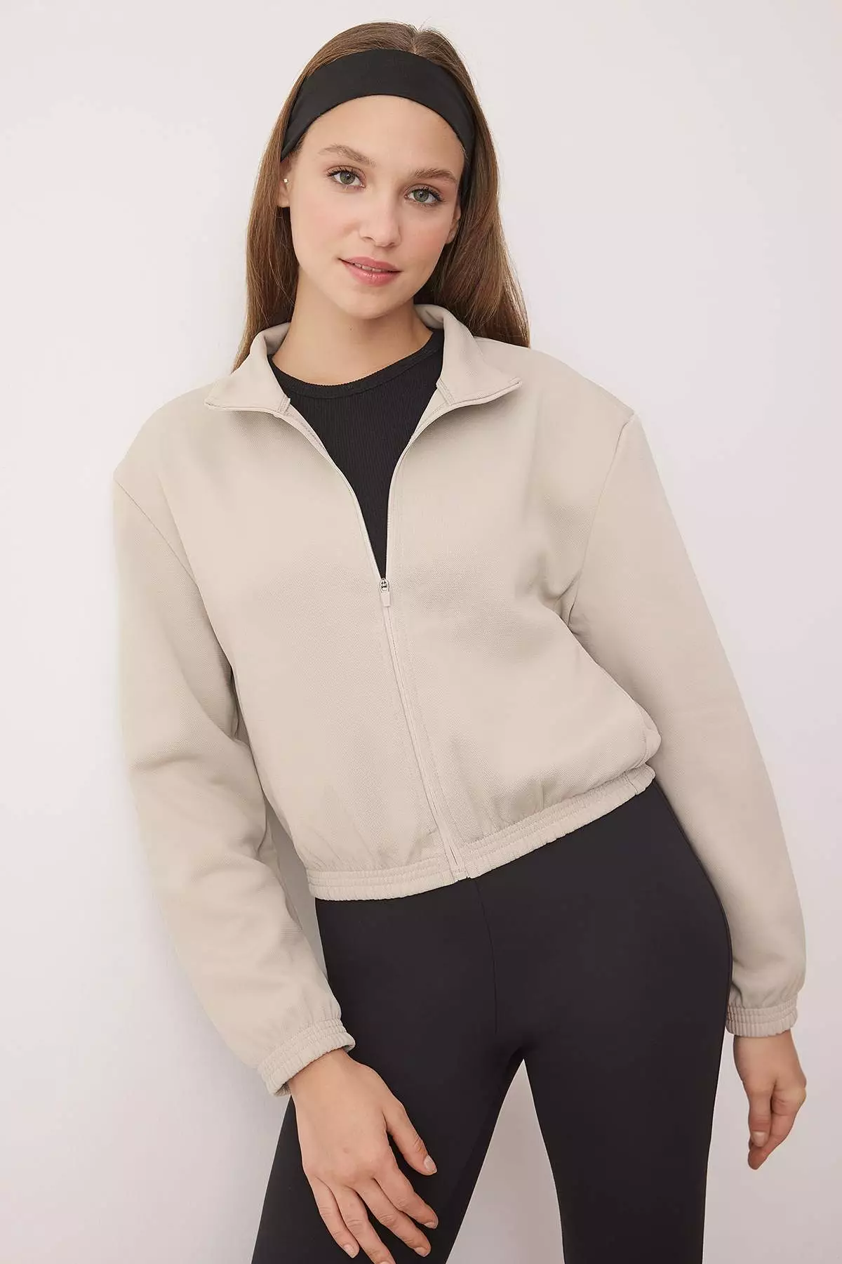 Beige Interlock Knitted Sports Jacket Thmaw26Sk13