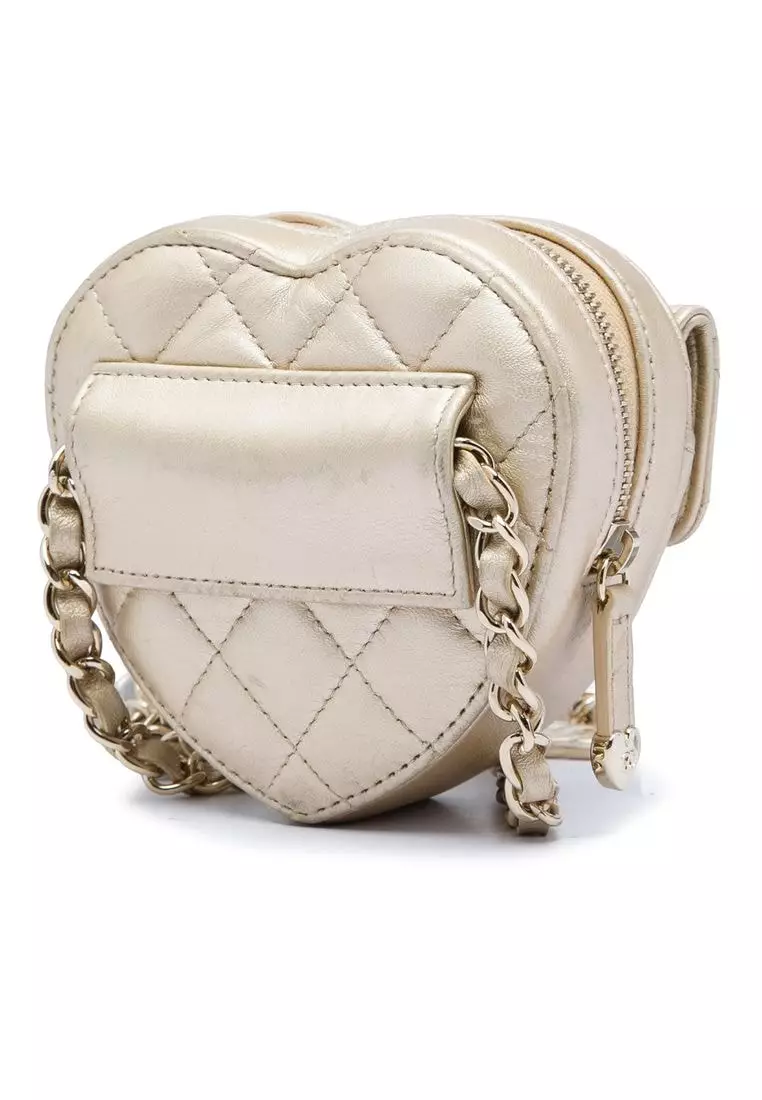 Pre-Loved Chanel Mini Metallic Lambskin Cc In Love Heart Belt Bag