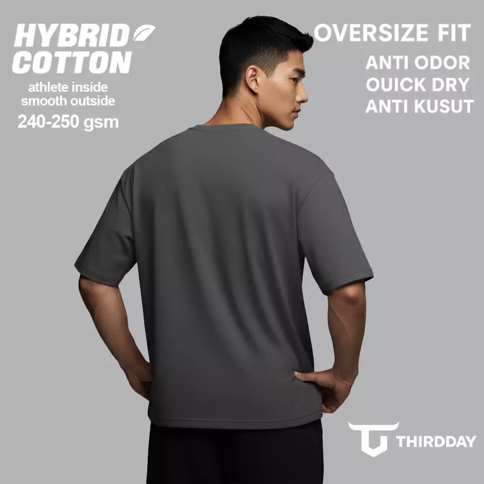 THIRDDAY Kaos Oversize Gym Tebal 250gsm Hybrid Cotton Polos Abu Tua MTY77