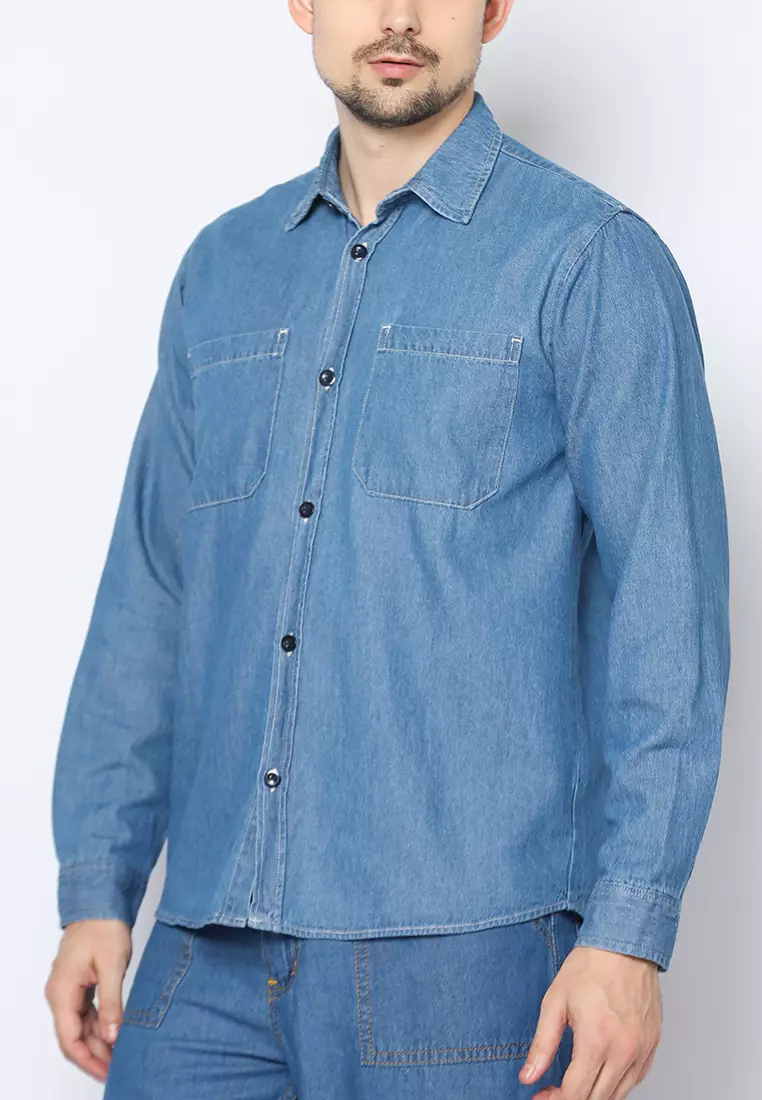 Kemeja Denim Skena L/S Krah Basic Saku Besar 182407