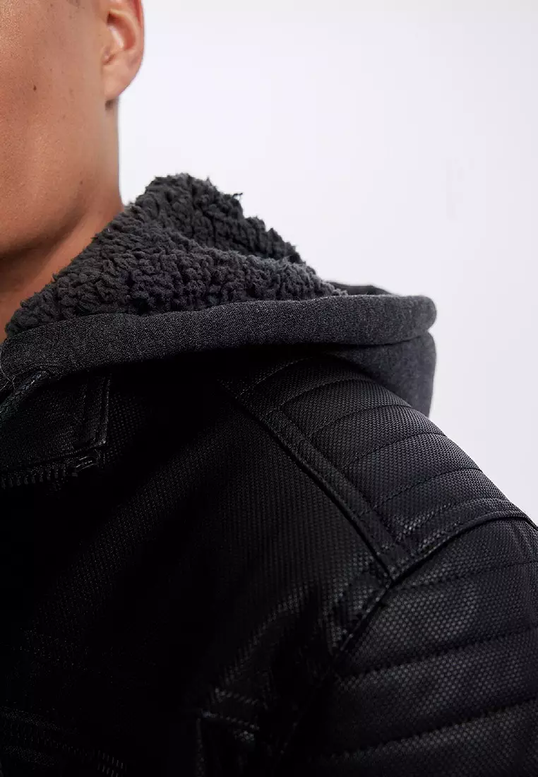 Hooded Faux Leather Jacket