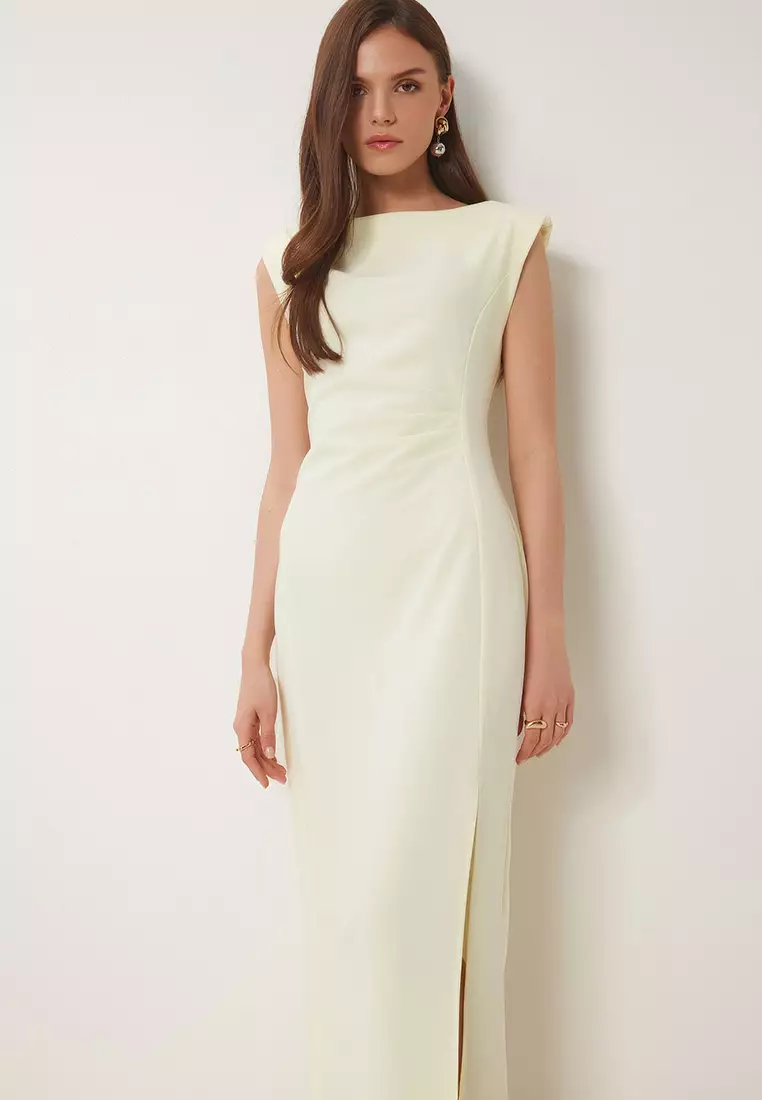 Padded Draped Midi Woven Dress