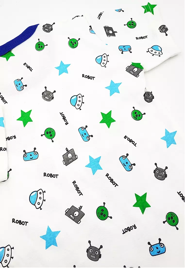 Wakakids Setelan Bayi Anak Laki Laki Usia 6 - 12 Bulan Motif Cool Robot 3349 Biru