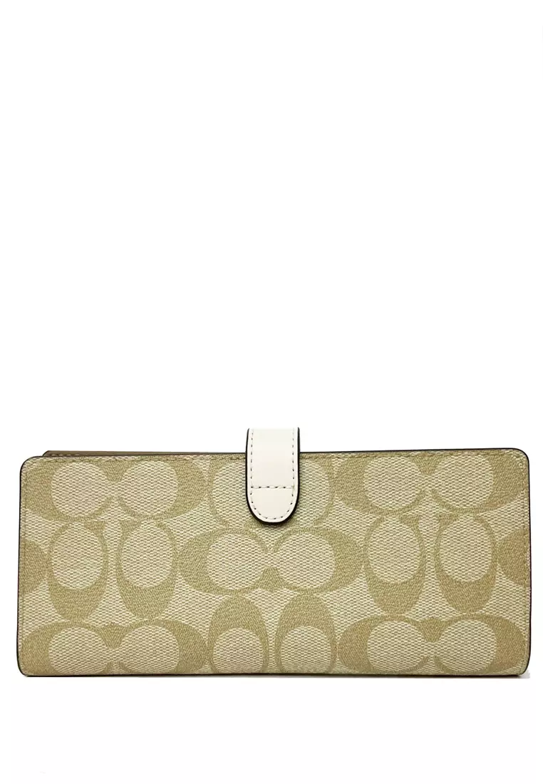 Coach Slim Wallet In Signature Canvas - Brown/White