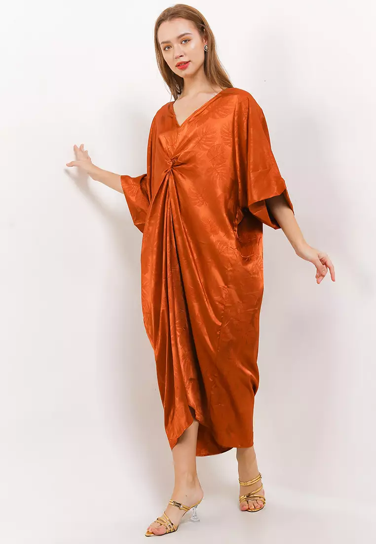 Printed Silk Sateen Twisted Kaftan