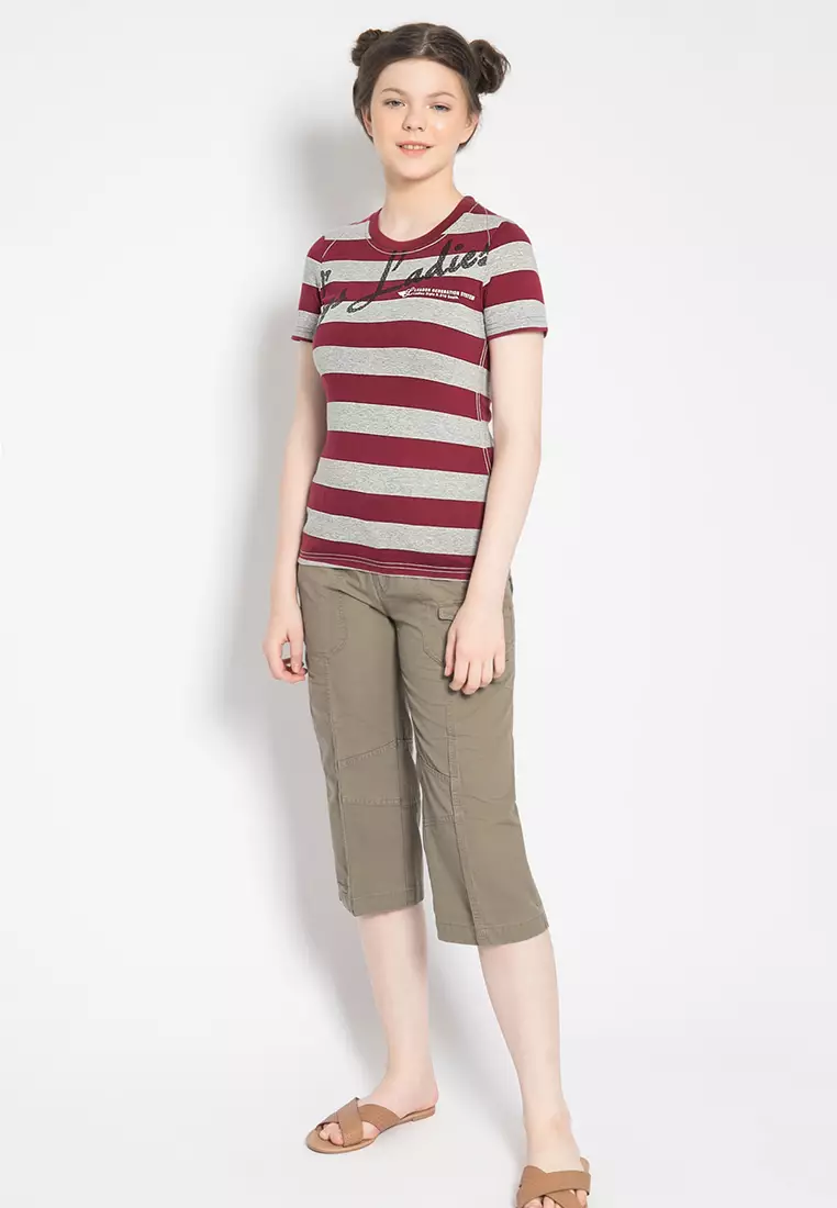 LGS Kaos Casual Wanita Lengan Pendek Salur Sablon LTS.520.T742M.079.C
