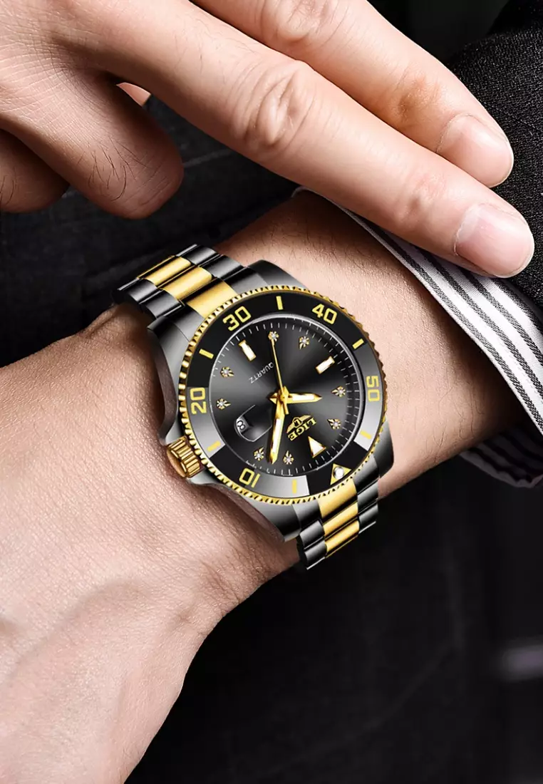 Unisex Classic Diver's IP Black Stainless Steel Quartz Watch, IP Black Stainless Steel Bracelet