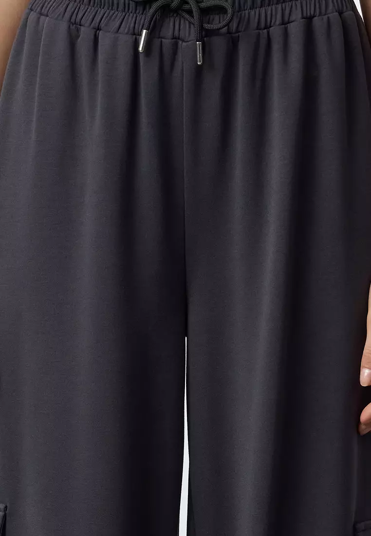 Anthracite Cargo Pocket Pipe Leg Knitted Sweatpants Trousers