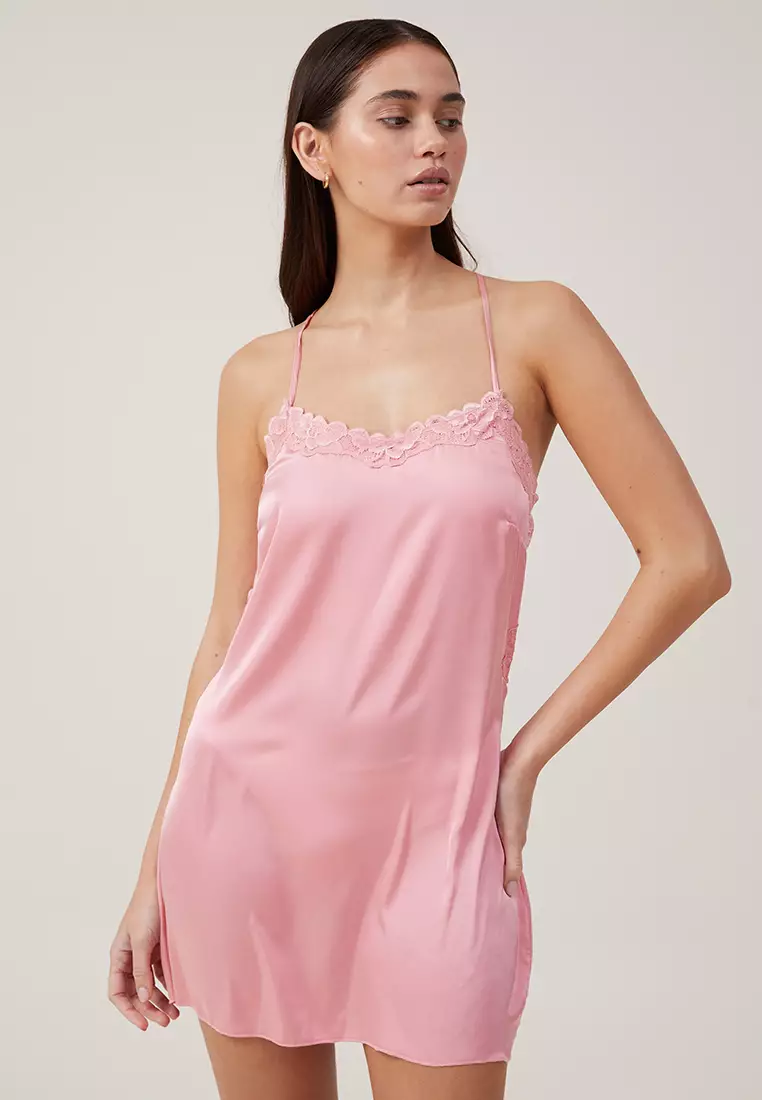 Victoria's Secret Lace Top Satin Slip, Silk Nightgown, Spaghetti Strap Satin  Slip Dress, Lace Lingerie, Women's Sleepwear, Blue (XS) at  Women's  Clothing store