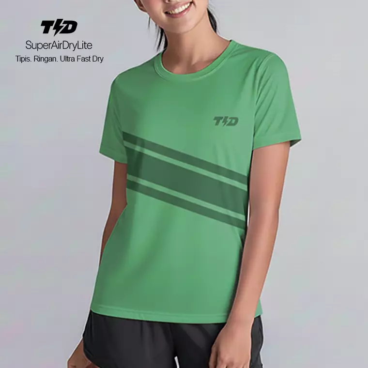 TDACTIVE Kaos Lari Running Tangan Pendek Wanita Superairdrylite - 3lines sage green muda LSE91