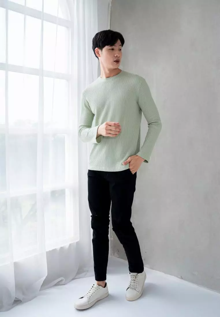 Kale Raffle Light Green / Kaos Polos Tekstur Lengan Panjang Pria / Unisex