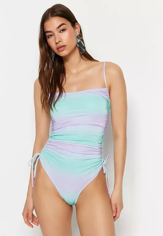 Gradient Patterned Draped Swimsuit