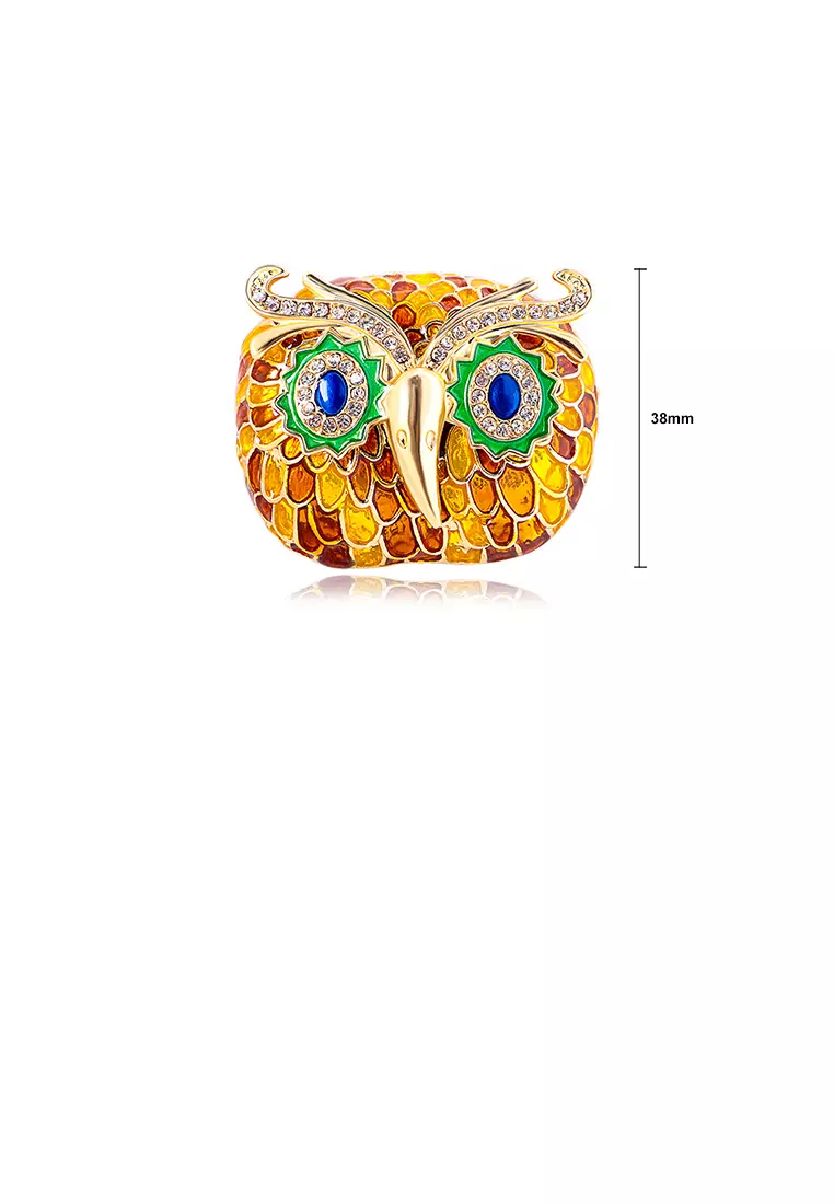 Fashion Temperament Plated Gold Enamel Brown Owl Brooch with Cubic Zirconia