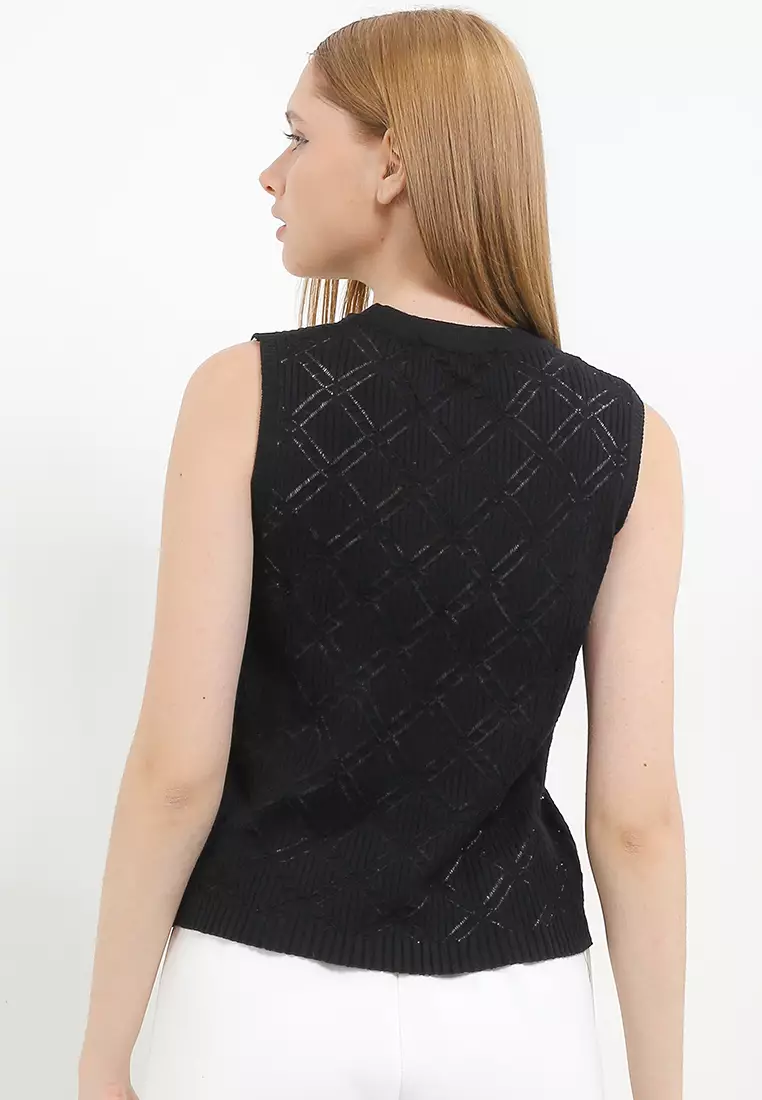 Sleeveless High Neck Knit Top