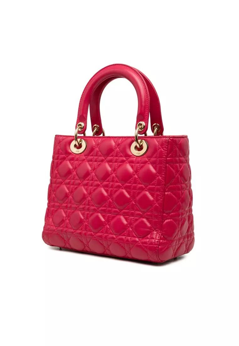 Pre-Loved Dior Medium Lambskin Cannage Lady Dior
