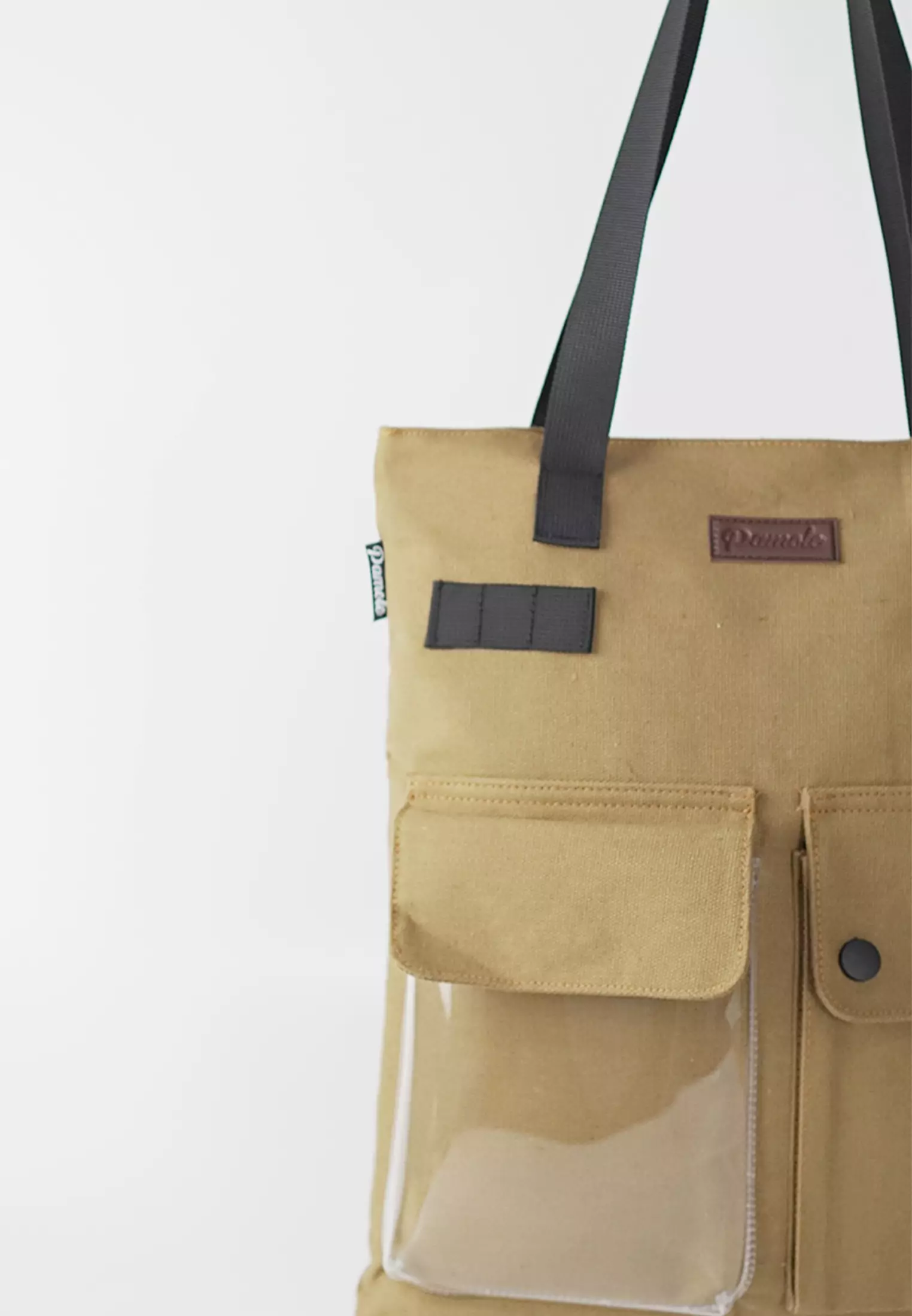 Tas Tote Bag Tas Wanita Bahan Kanvas Penutup Resleting Carry Series Camel