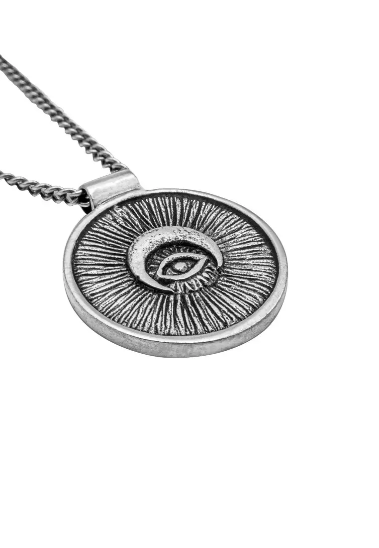 EXCLUSIVE Kalung Perhiasan Perak 925 Pria Coin Evil Eye - Sun Oxidized