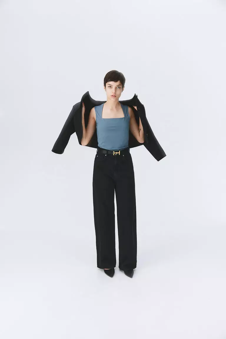 Square-neck jersey top