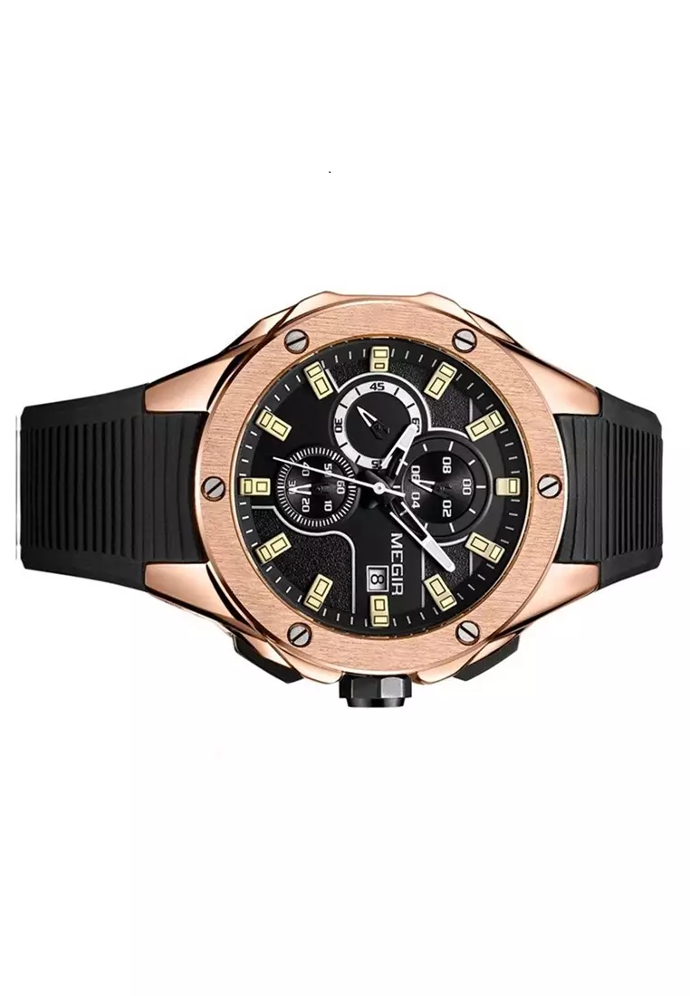 MEGIR Jam Tangan Kasual Analog Pria Waterproof Strap Tali Maetrial Silicone VB56 ORIGINAL