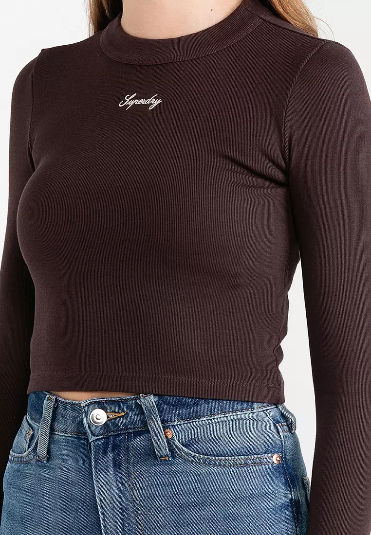 Rib Long Sleeve Embroidery Top