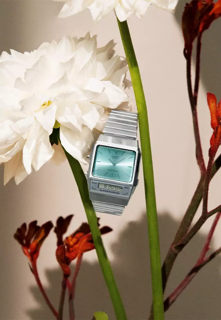 Casio - Jam Tangan Analog Digital Wanita - Silver Green - Stainless Steel - AQ-800EC-2A
