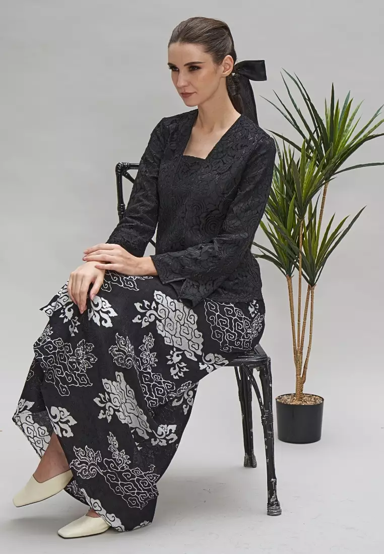 Buy Loveaisyah Black Lace Kebaya Black Batik Pleated Skirt