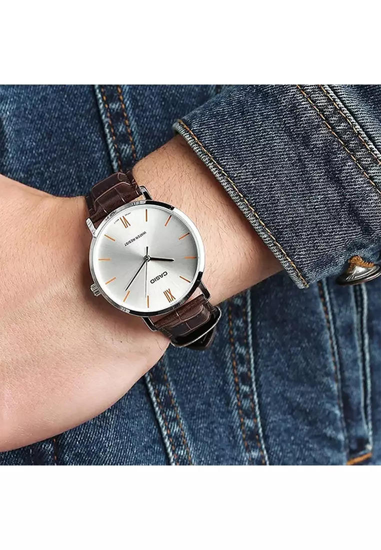 Couple Analog Watch MTP/LTP-VT01L-7B2 Brown Leather Strap