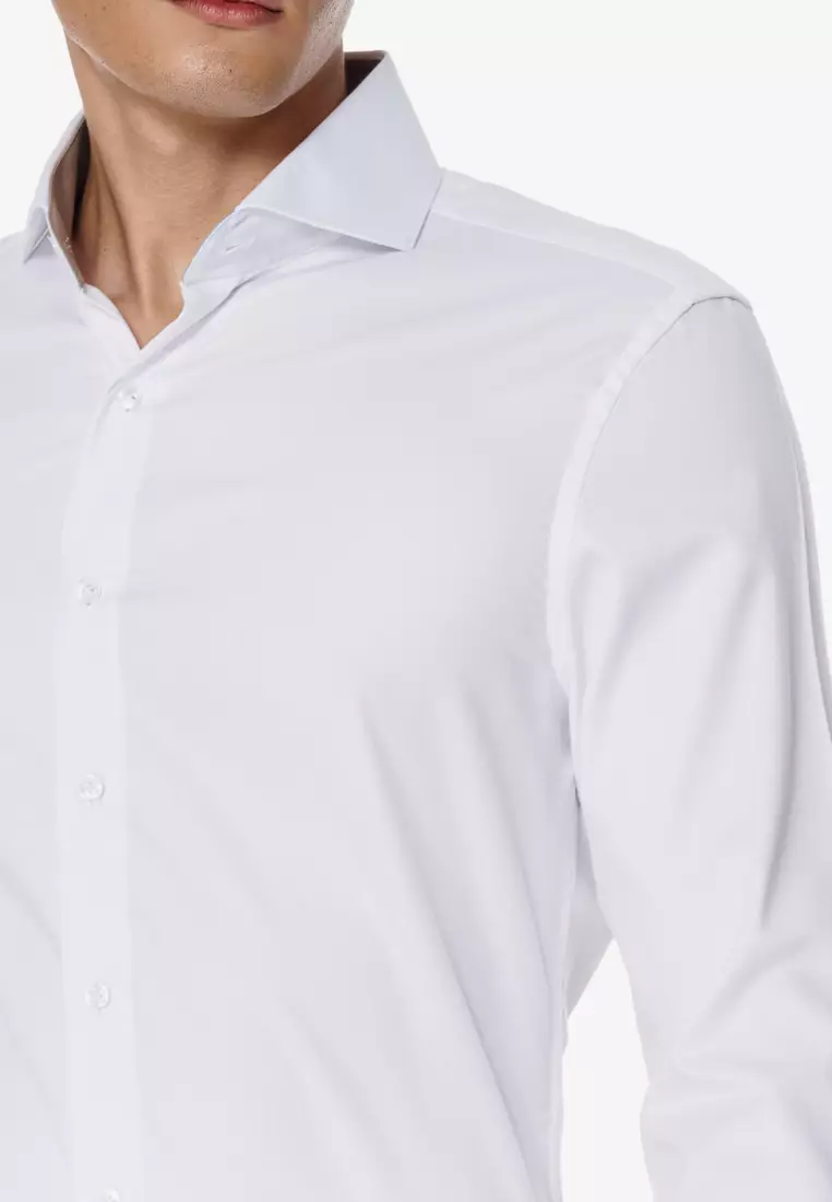 White Herringbone Slim Fit Shirt