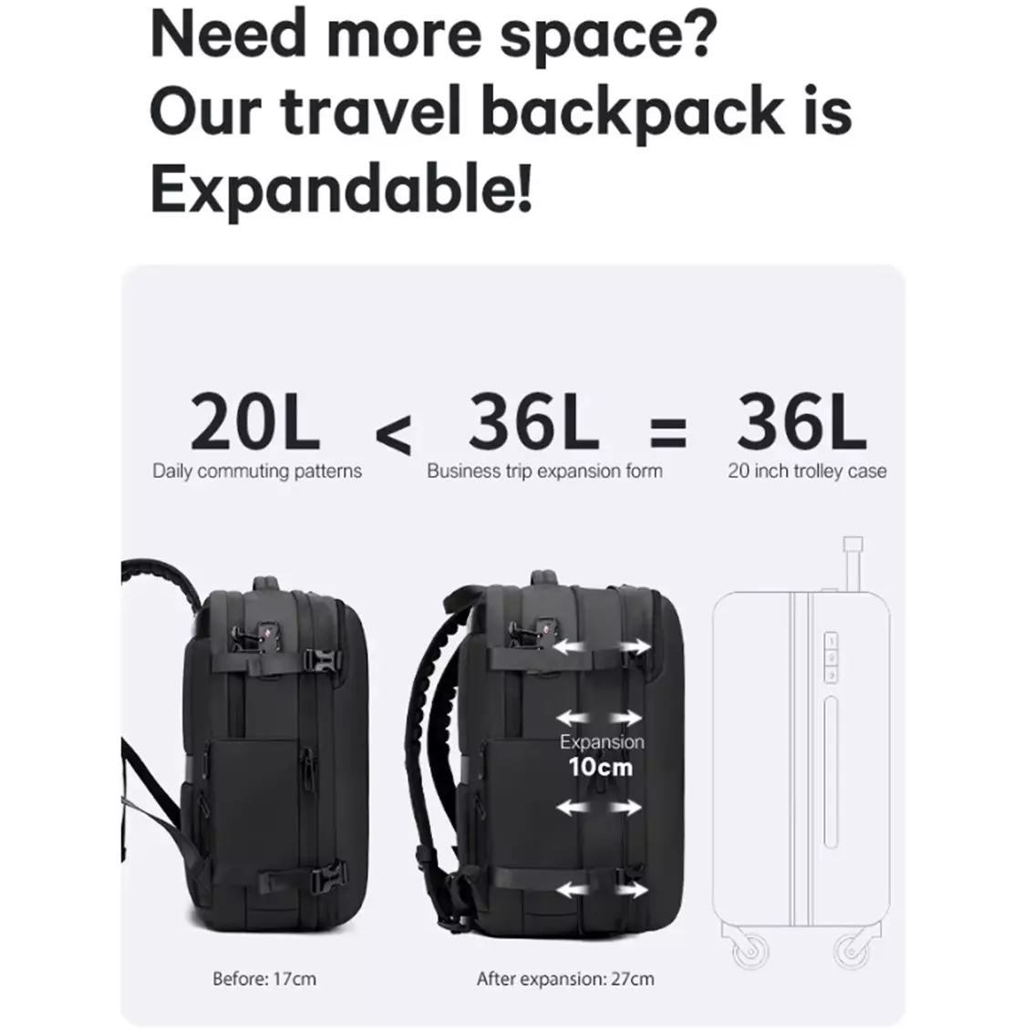 Tas Backpack Ransel Laptop Pria Travel USB TSA Lock weight handle vacuum Expandable Bange BG1909-8