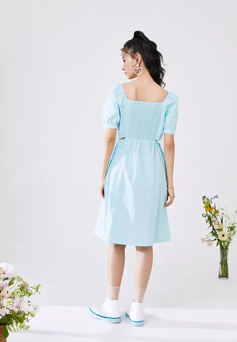 Square Neck Midi Dress with Waist Slits