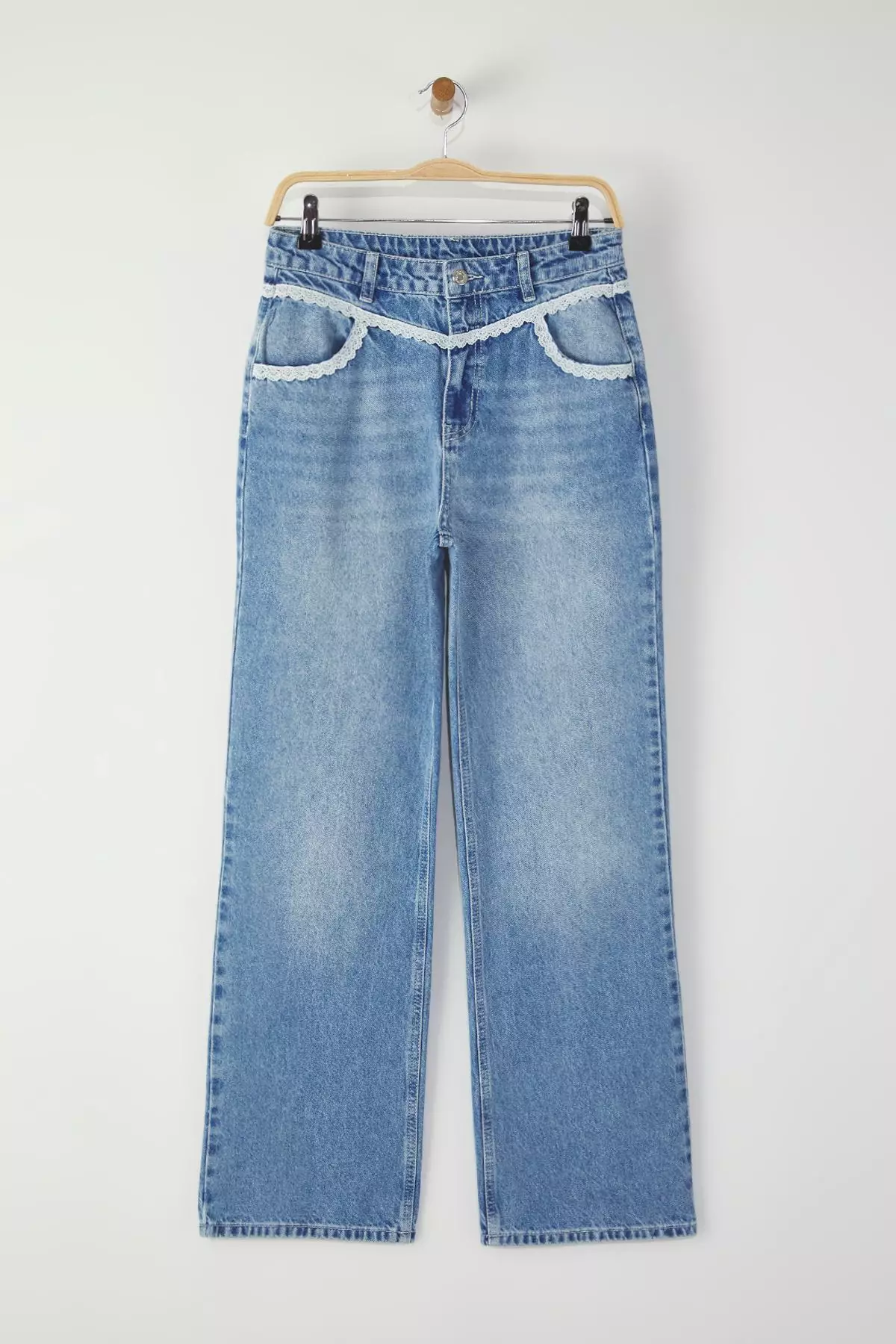 Blue Lace Detailed High Waist Wide Leg Jeans Twoss25Je00227