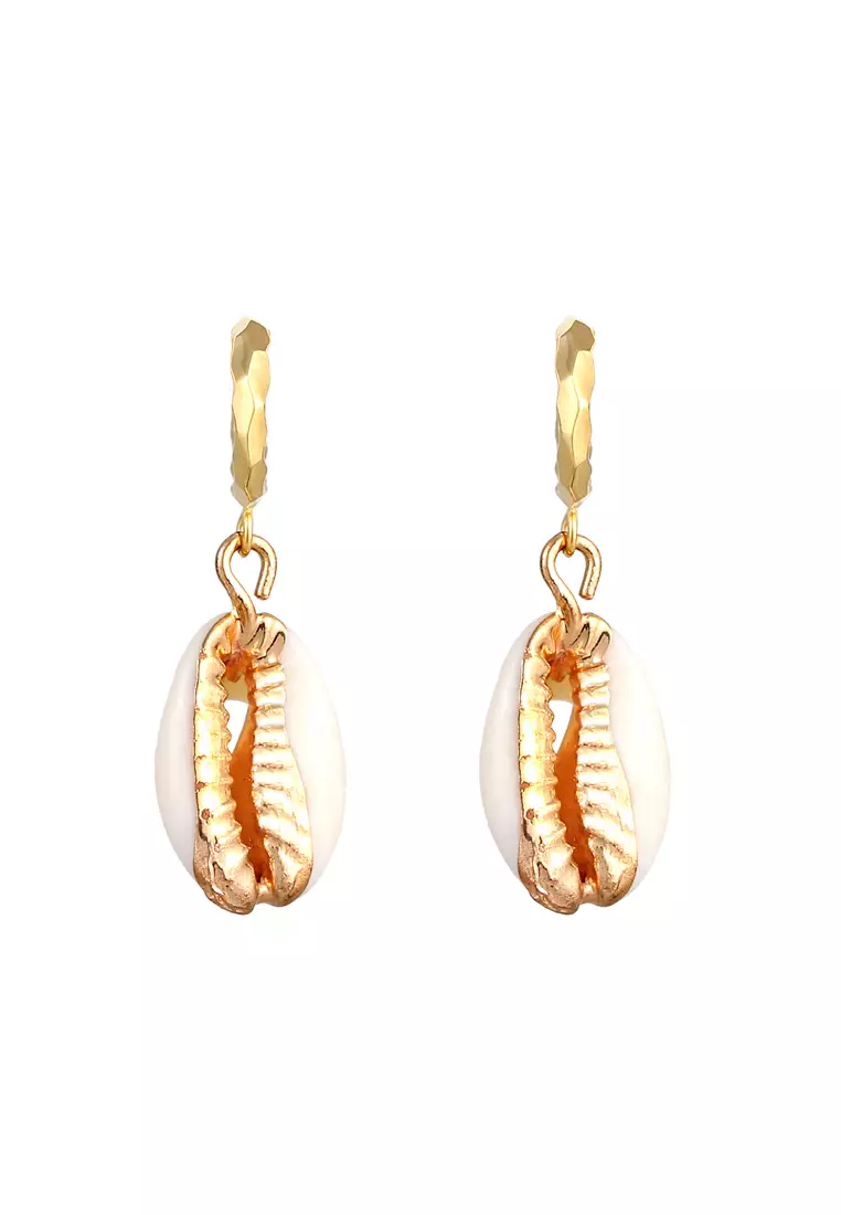 Earrings Creoles Kauri Shell Summer Beach Maritime Trend Gold Plated