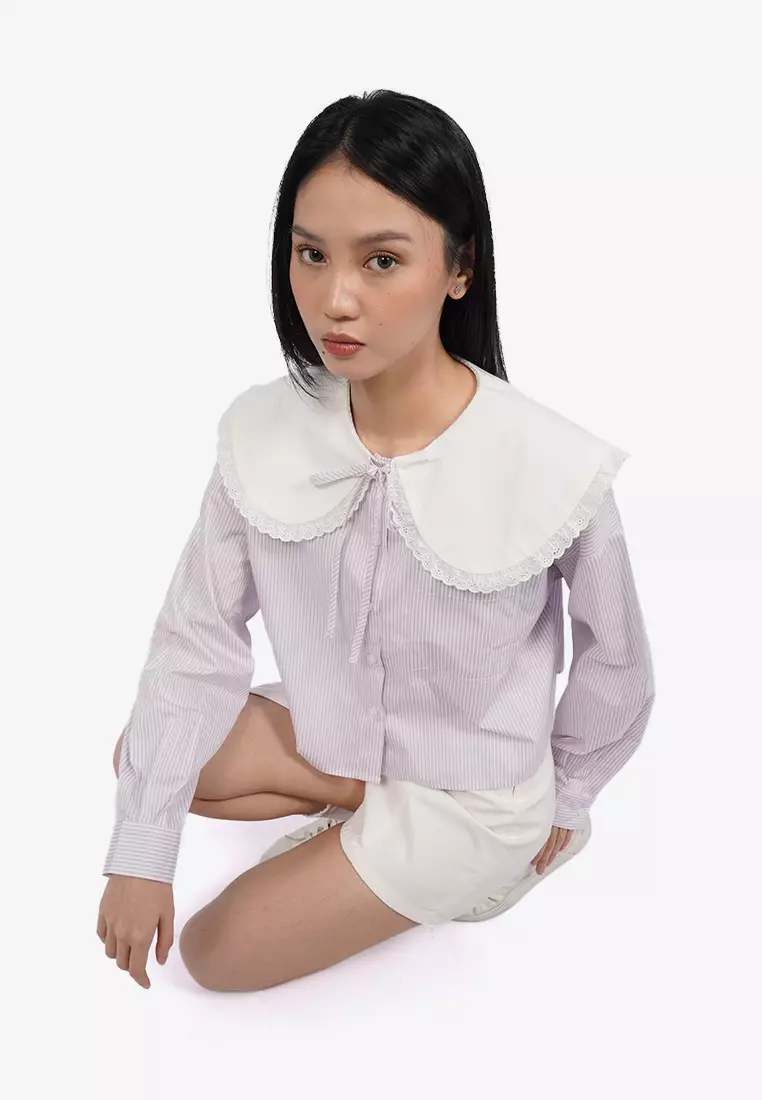 Stripe Blouse with Peterpan Collar