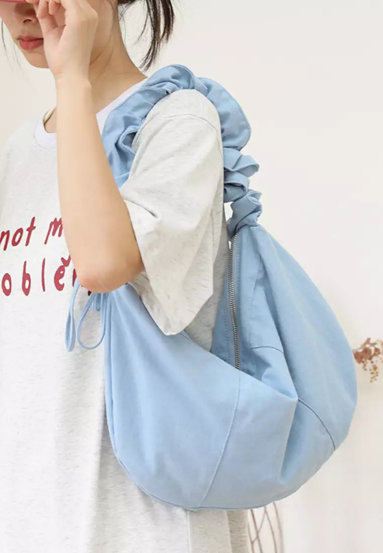 Casual wrinkled cotton zipper hobo Tote bags CA26042811LGBL