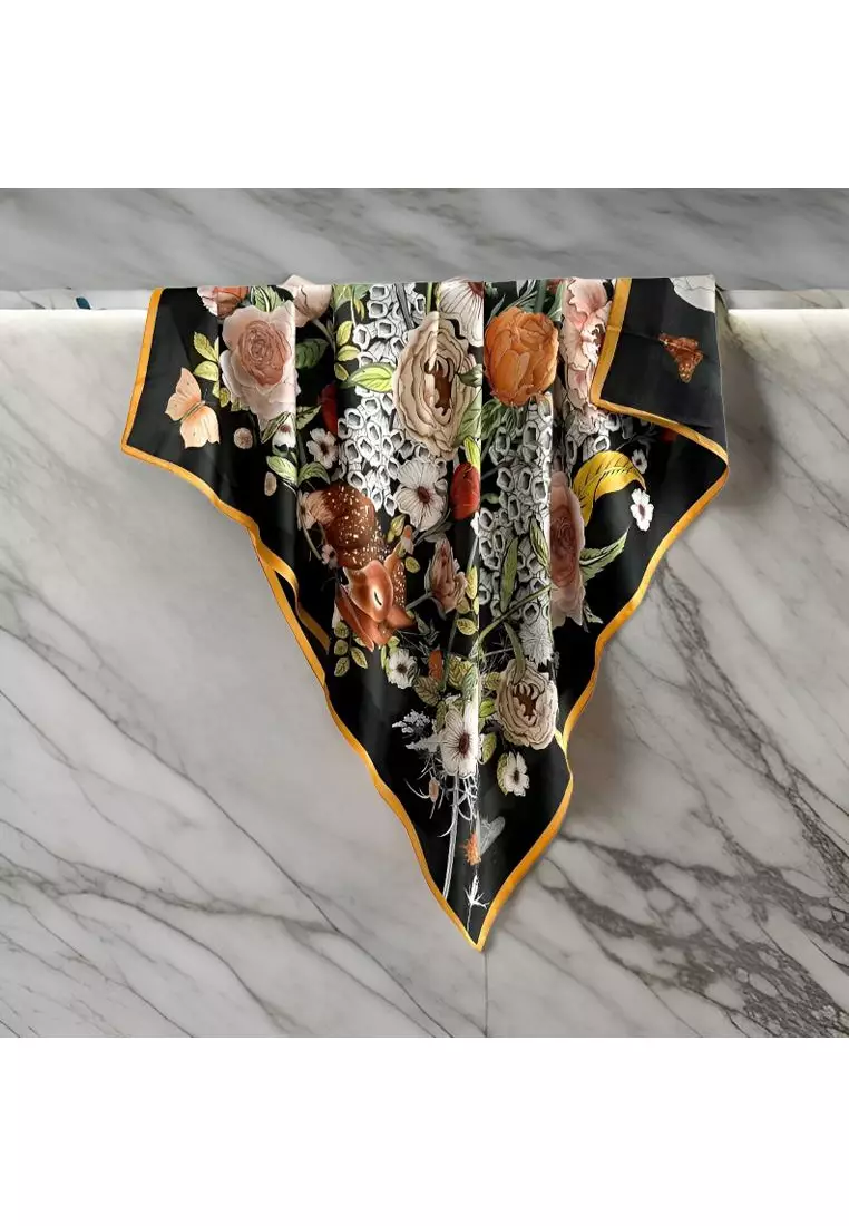 Luxury Silk Ladies' Large Scarf, Sun-Proof Crepe Satin, Premium Souvenir.
