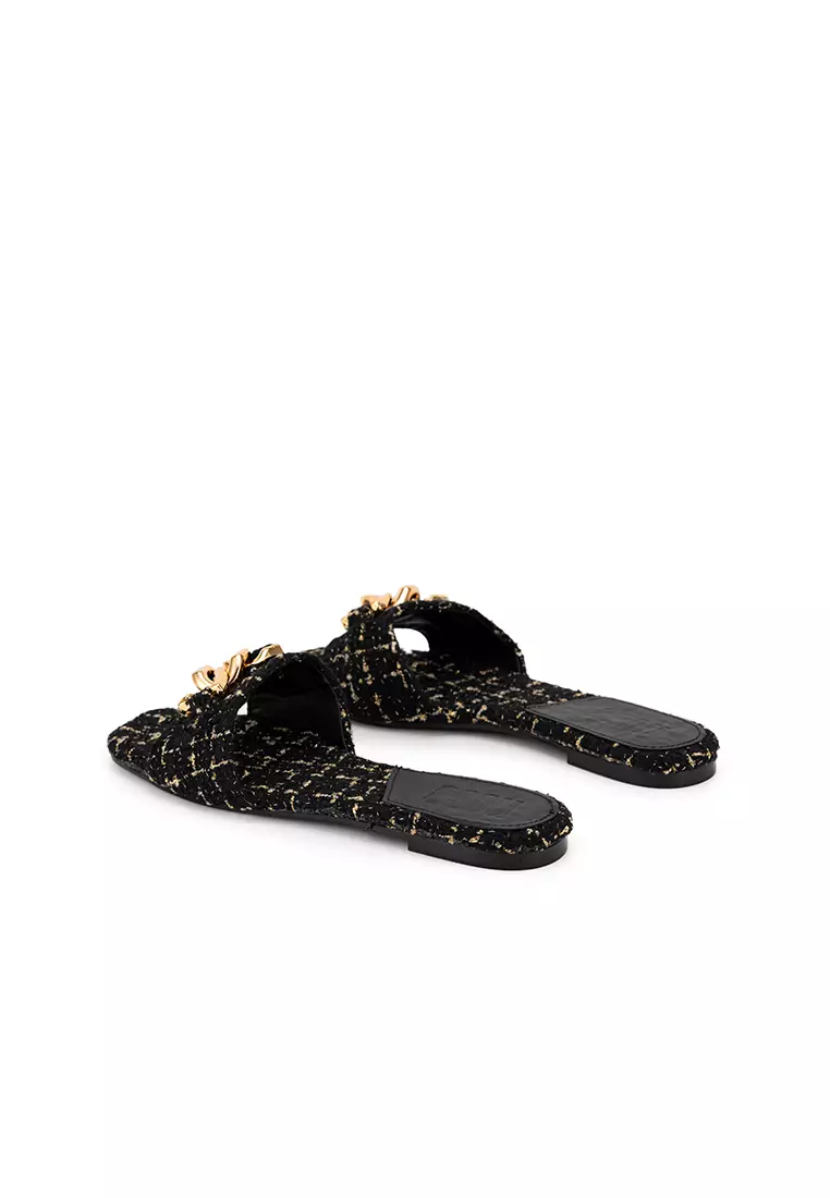 TWEED WITH EMBELLISHED CHAIN FLAT SLIDE