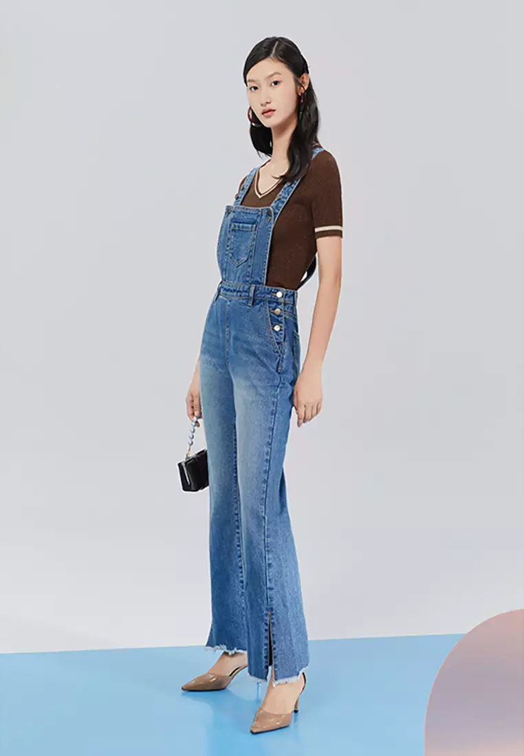 One-Piece Denim Pants with Suspenders