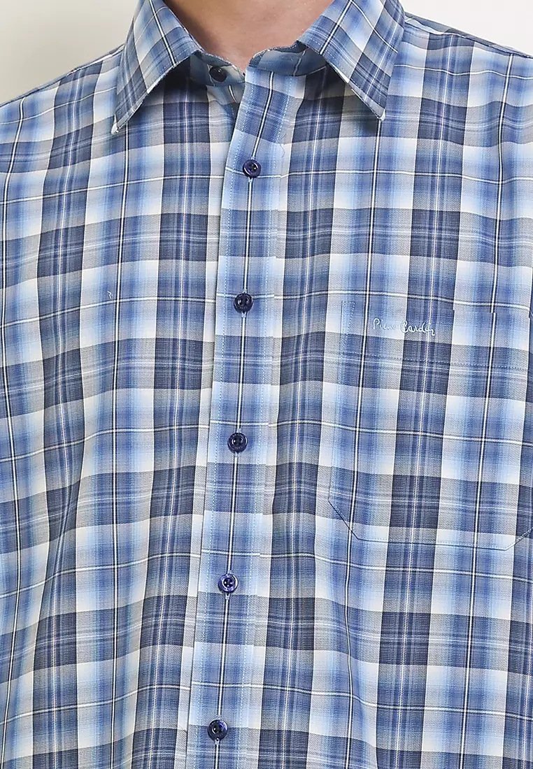 Kemeja Lengan Pendek Pierre Cardin Check Samueatte - Blue Regular Casual